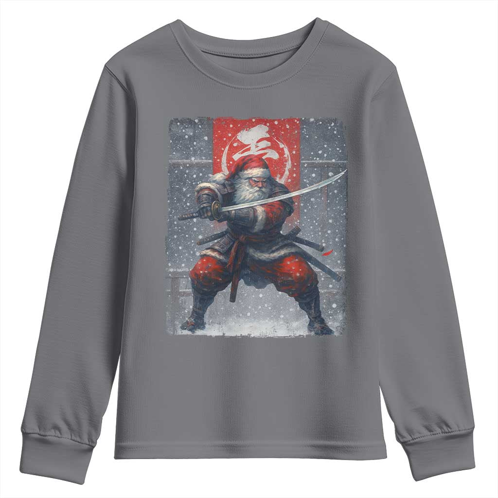 Christmas Samurai Santa Youth Sweatshirt Japanese Xmas Warrior Sword Katana TS11 Charcoal Print Your Wear