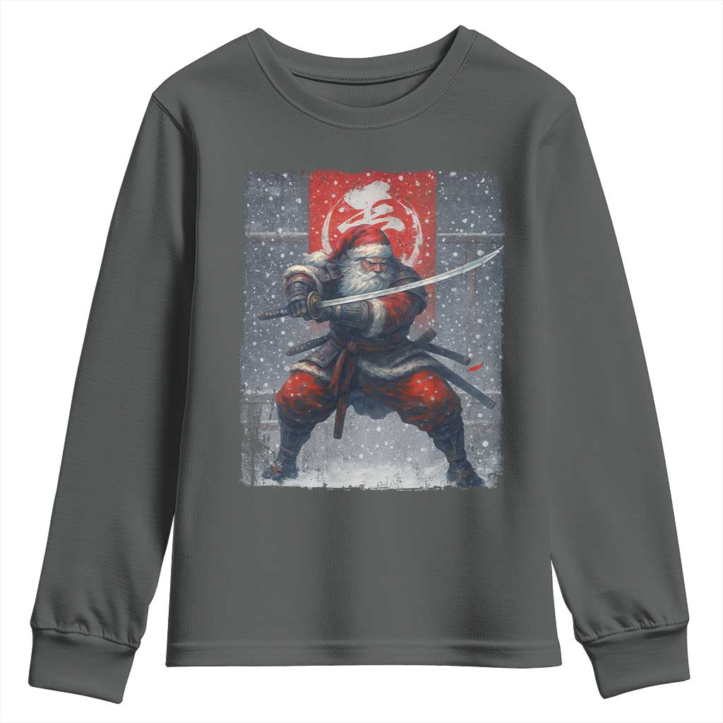 Christmas Samurai Santa Youth Sweatshirt Japanese Xmas Warrior Sword Katana TS11 Dark Heather Print Your Wear