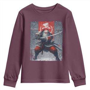 Christmas Samurai Santa Youth Sweatshirt Japanese Xmas Warrior Sword Katana TS11 Maroon Print Your Wear