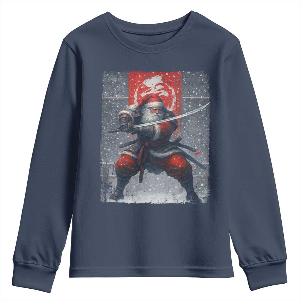 Christmas Samurai Santa Youth Sweatshirt Japanese Xmas Warrior Sword Katana TS11 Navy Print Your Wear