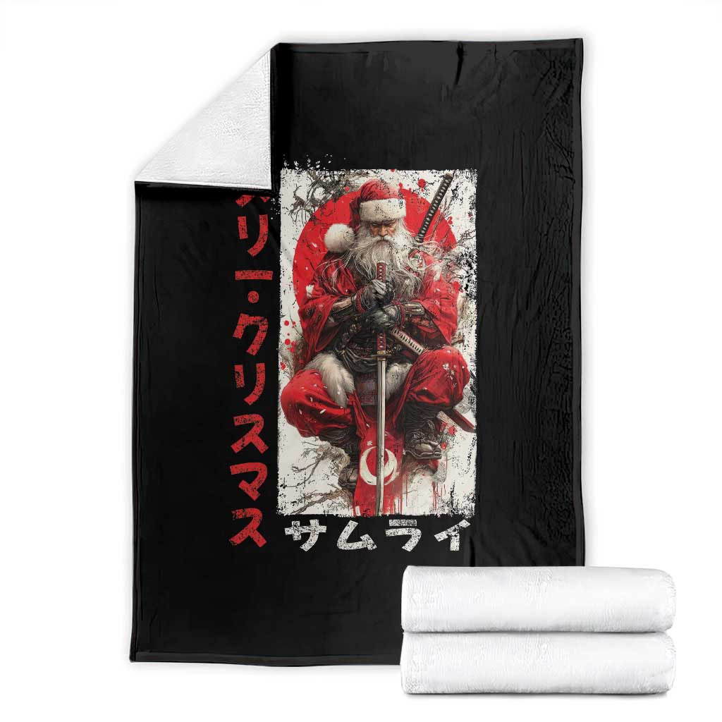 Christmas Samurai Santa Throw Blanket Japanese Xmas Warrior Ukiyo-e Art TS11 Black Print Your Wear