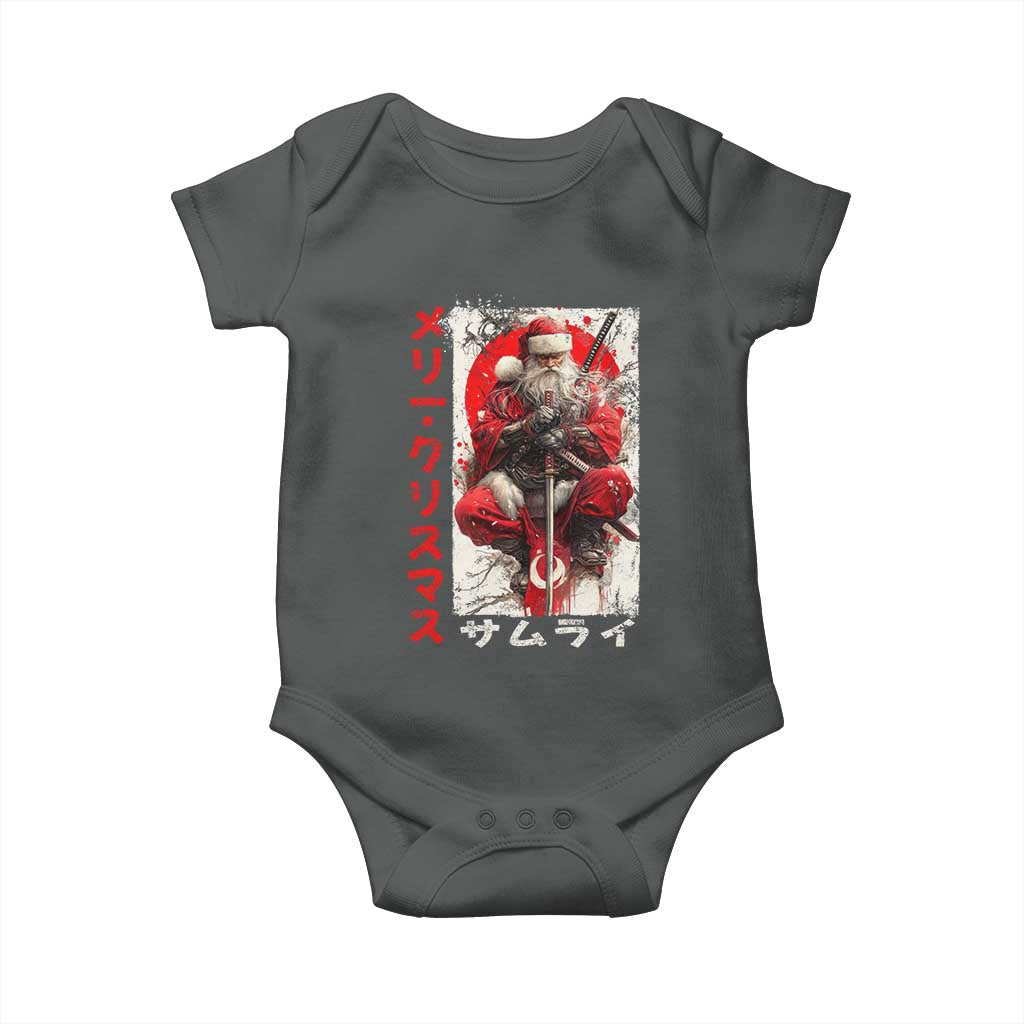 Christmas Samurai Santa Baby Onesie Japanese Xmas Warrior Ukiyo-e Art TS11 Dark Heather Print Your Wear