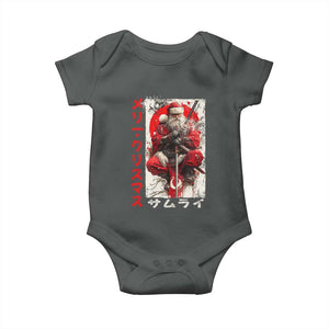 Christmas Samurai Santa Baby Onesie Japanese Xmas Warrior Ukiyo-e Art TS11 Dark Heather Print Your Wear