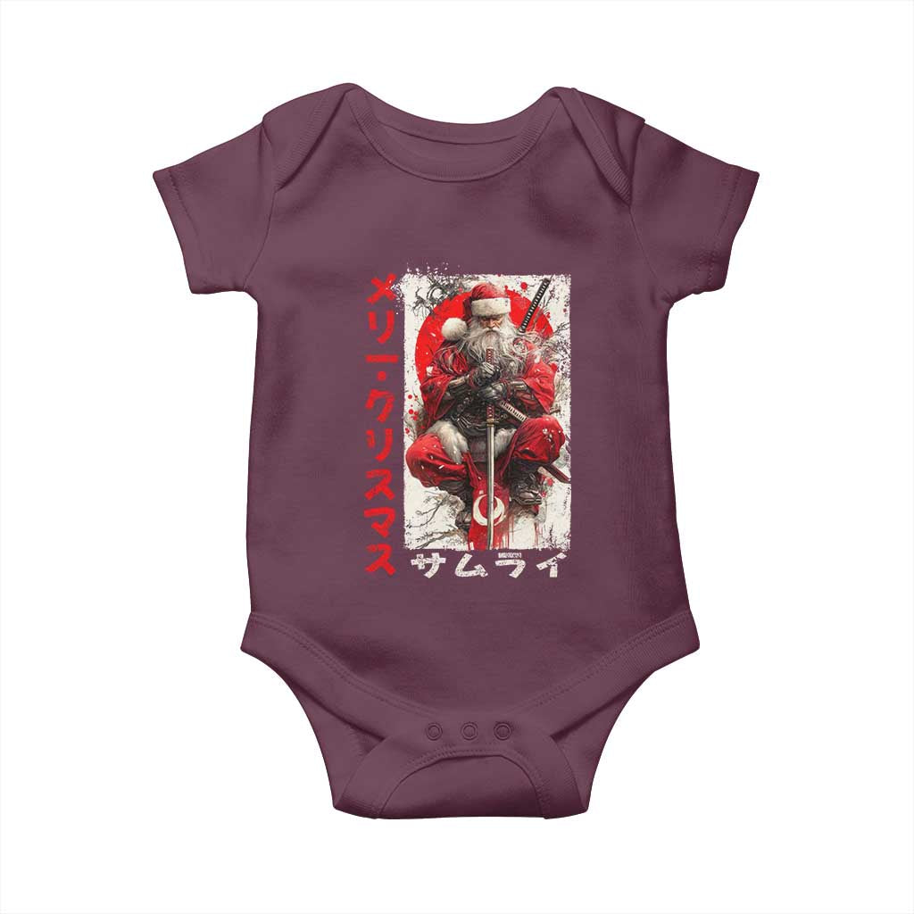 Christmas Samurai Santa Baby Onesie Japanese Xmas Warrior Ukiyo-e Art TS11 Maroon Print Your Wear