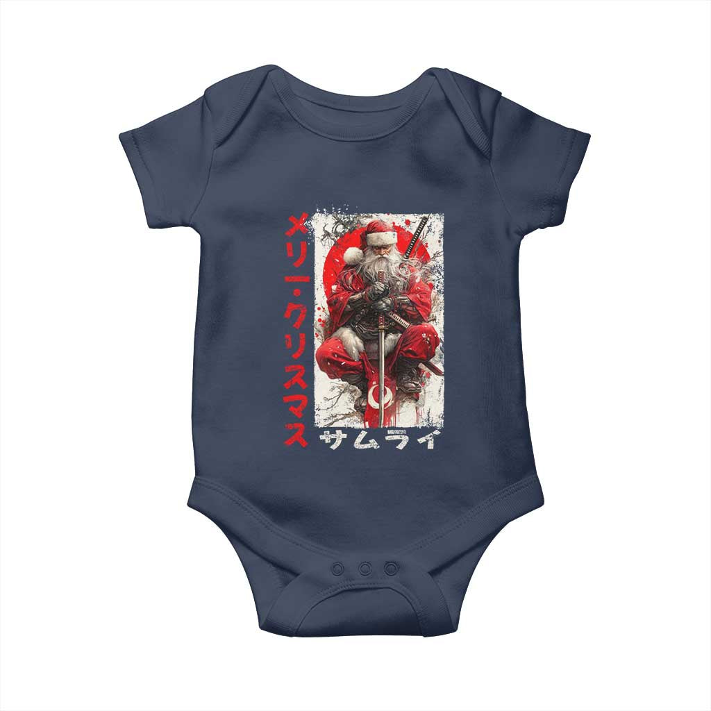 Christmas Samurai Santa Baby Onesie Japanese Xmas Warrior Ukiyo-e Art TS11 Navy Print Your Wear
