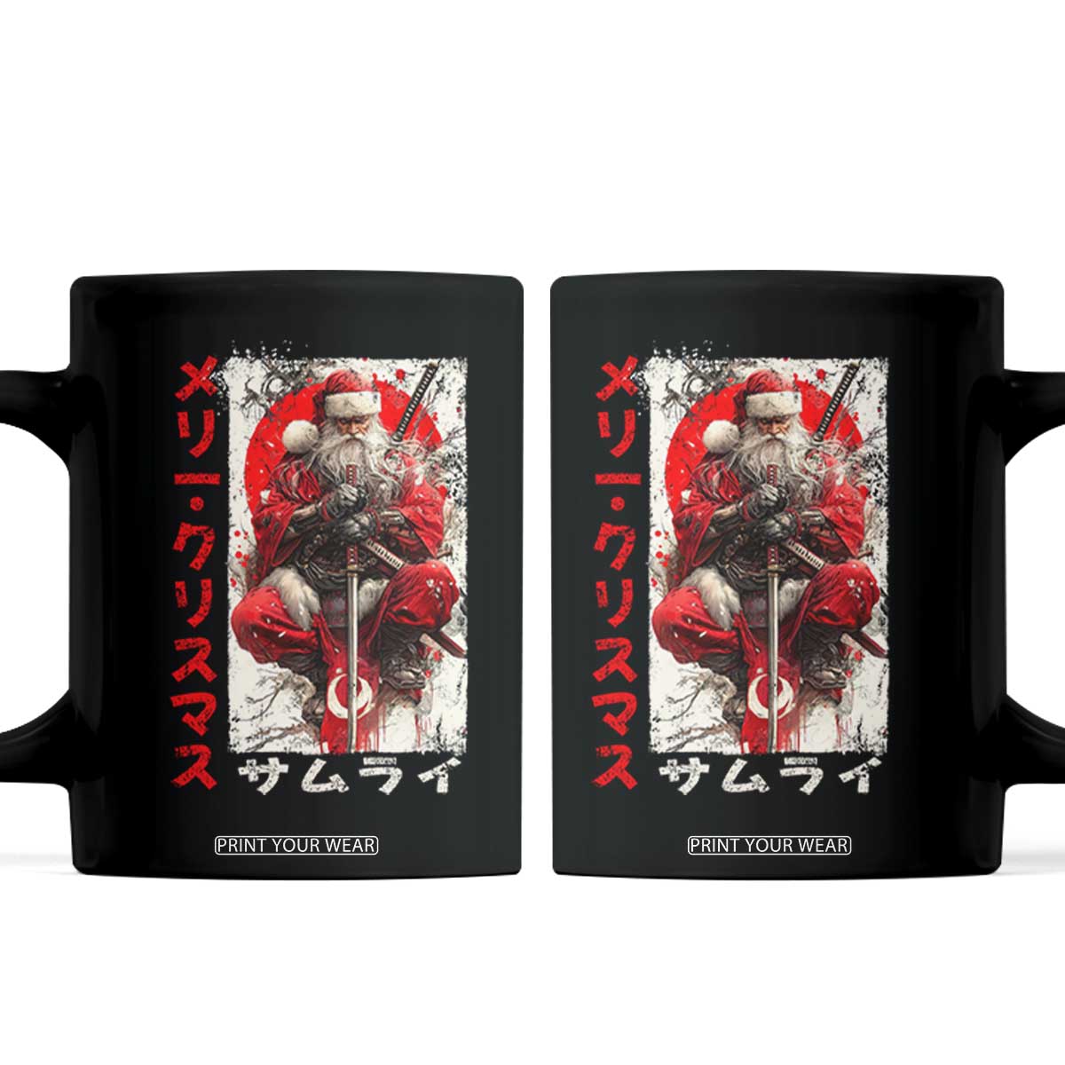 Christmas Samurai Santa Coffee Mug Japanese Xmas Warrior Ukiyo-e Art TS11 Black Print Your Wear