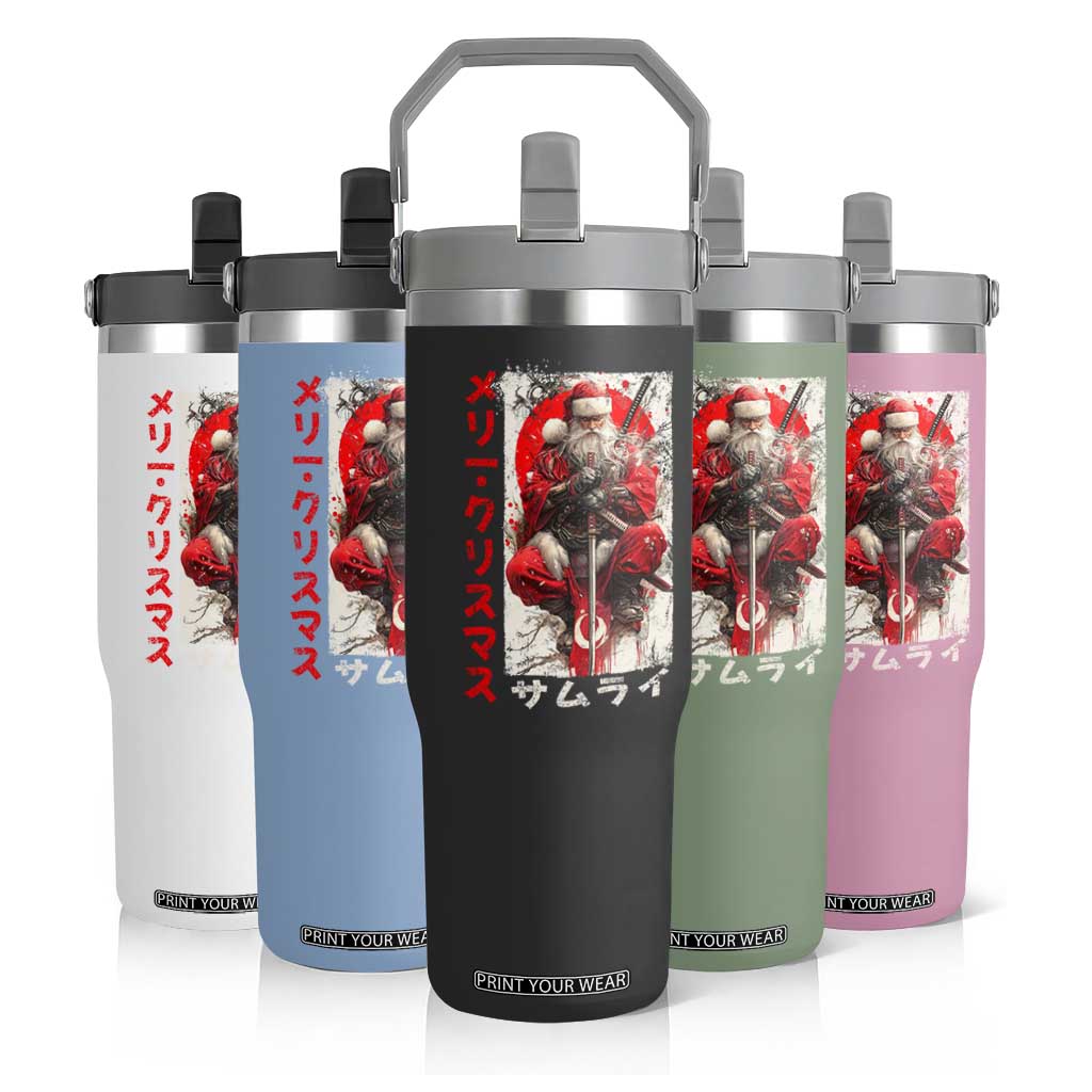 Christmas Samurai Santa Flip Straw Tumbler Japanese Xmas Warrior Ukiyo-e Art TS11 Print Your Wear