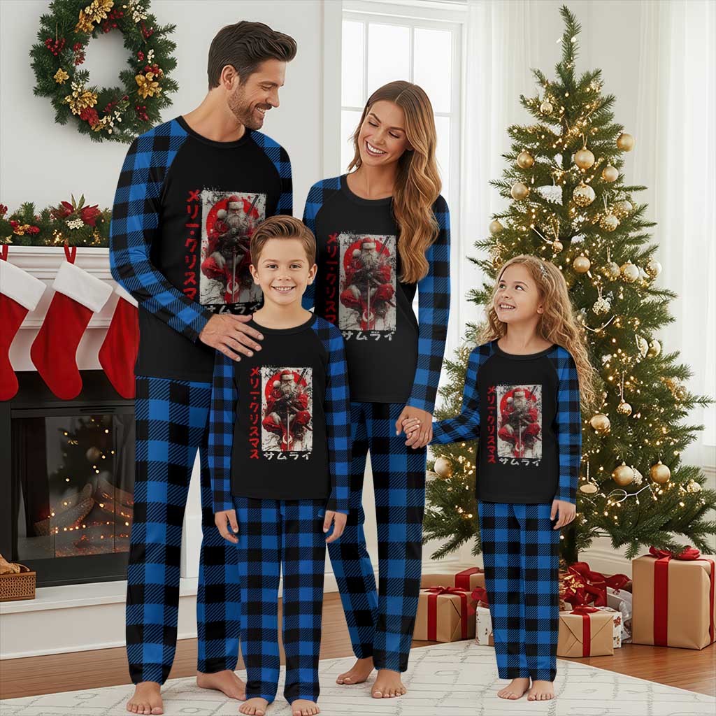 Christmas Samurai Santa Plaid Pajama Set Japanese Xmas Warrior Ukiyo-e Art TS11 Blue Plaid Print Your Wear