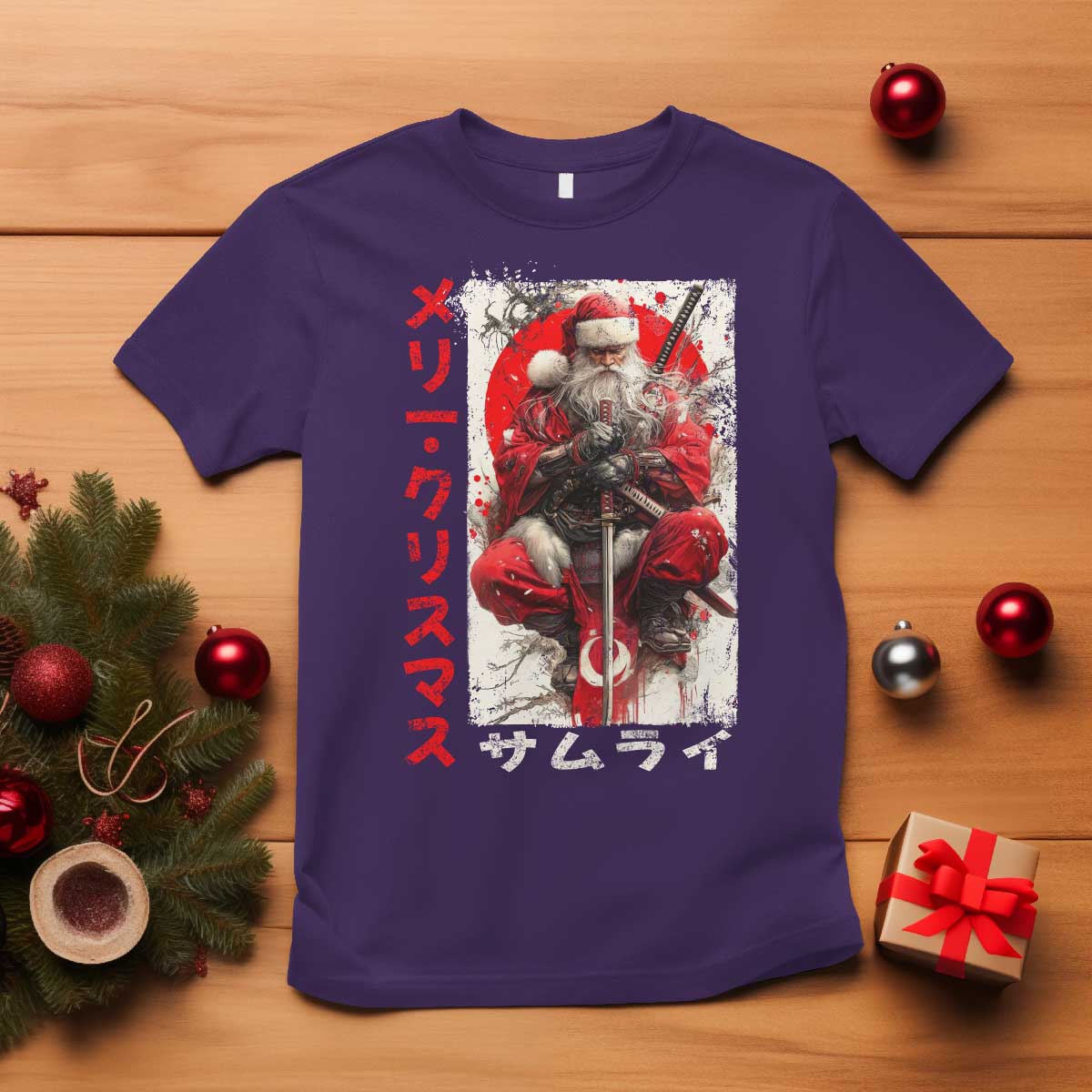 Christmas Samurai Santa T Shirt Japanese Xmas Warrior Ukiyo-e Art TS11 Purple Print Your Wear