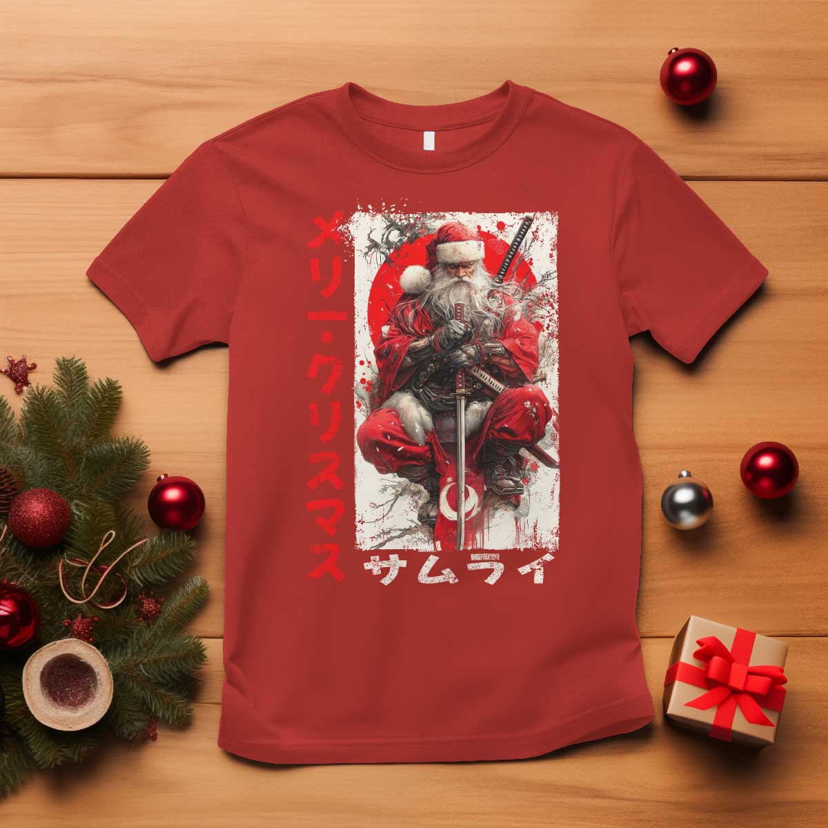 Christmas Samurai Santa T Shirt Japanese Xmas Warrior Ukiyo-e Art TS11 Red Print Your Wear
