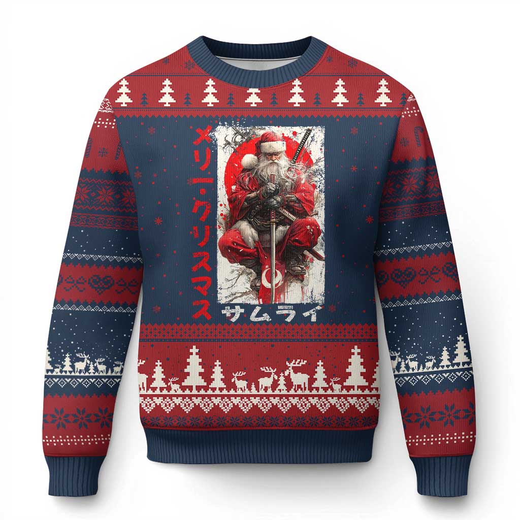 Xmas Samurai Santa Ugly Christmas Sweater Japanese Xmas Warrior Ukiyo-e Art TS11 Navy Red Print Your Wear