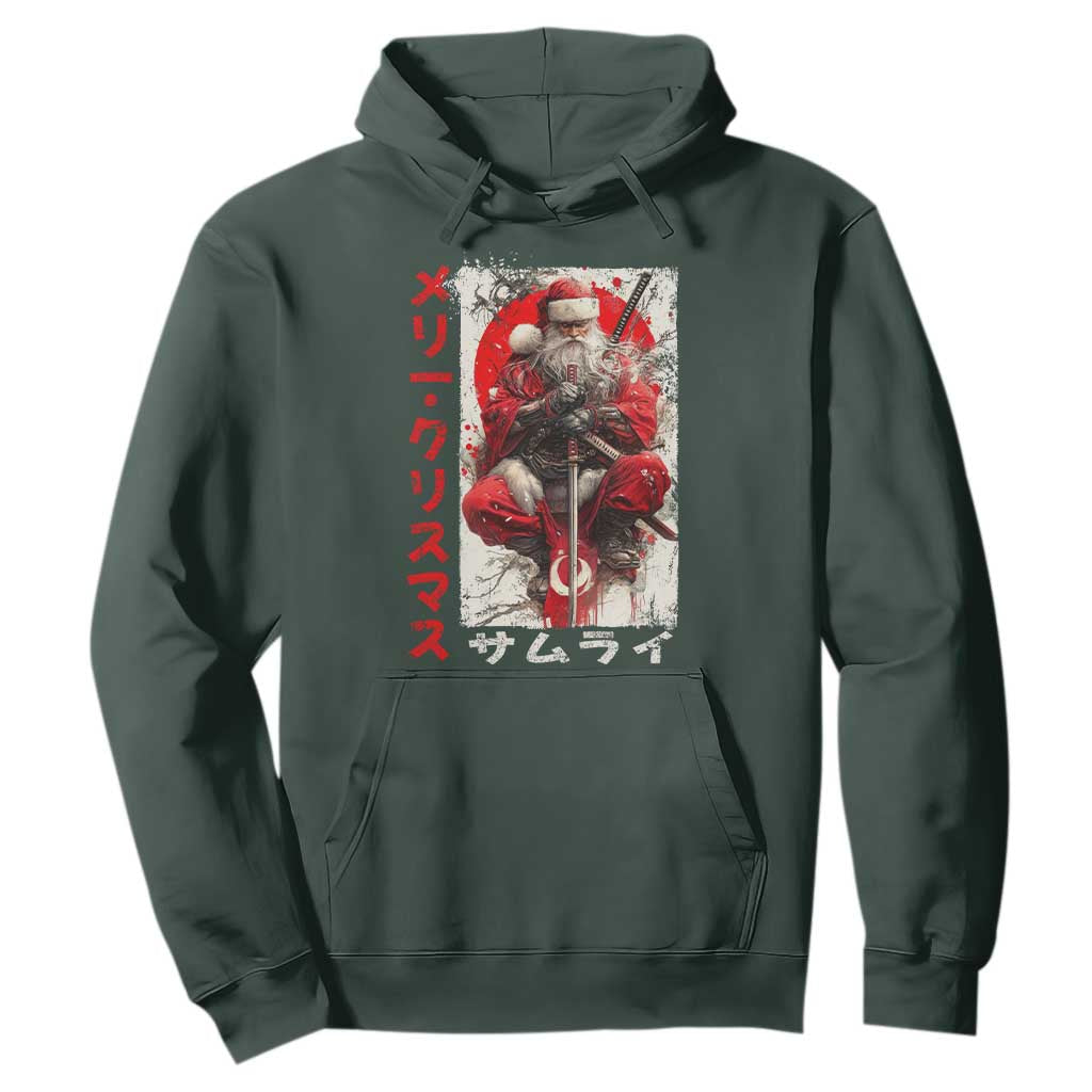 Christmas Samurai Santa Hoodie Japanese Xmas Warrior Ukiyo-e Art TS11 Dark Forest Green Print Your Wear