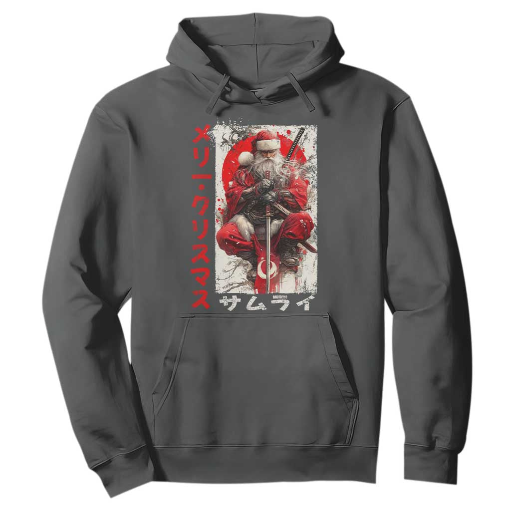 Christmas Samurai Santa Hoodie Japanese Xmas Warrior Ukiyo-e Art TS11 Dark Heather Print Your Wear