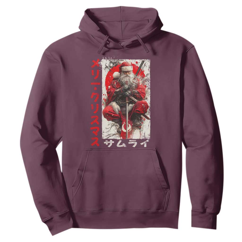 Christmas Samurai Santa Hoodie Japanese Xmas Warrior Ukiyo-e Art TS11 Maroon Print Your Wear