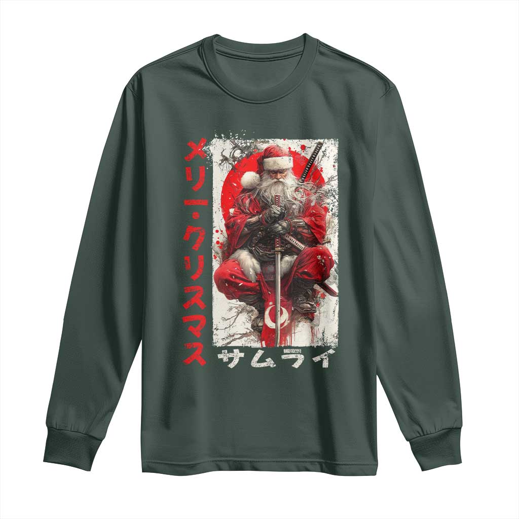 Christmas Samurai Santa Long Sleeve Shirt Japanese Xmas Warrior Ukiyo-e Art TS11 Dark Forest Green Print Your Wear