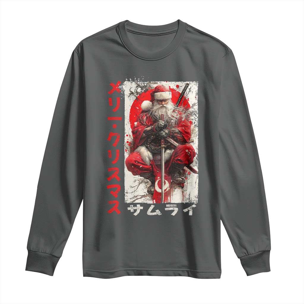 Christmas Samurai Santa Long Sleeve Shirt Japanese Xmas Warrior Ukiyo-e Art TS11 Dark Heather Print Your Wear