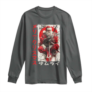 Christmas Samurai Santa Long Sleeve Shirt Japanese Xmas Warrior Ukiyo-e Art TS11 Dark Heather Print Your Wear
