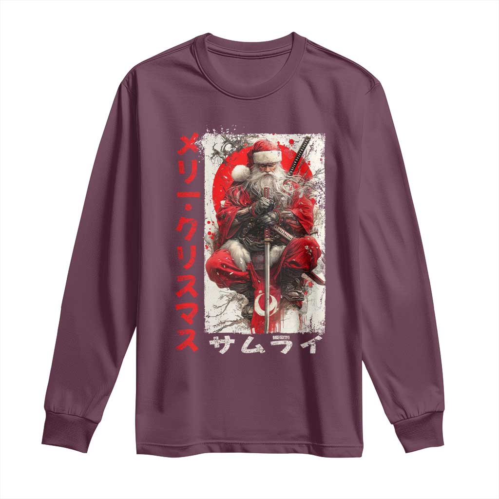 Christmas Samurai Santa Long Sleeve Shirt Japanese Xmas Warrior Ukiyo-e Art TS11 Maroon Print Your Wear
