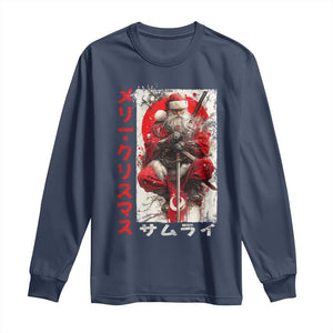 Christmas Samurai Santa Long Sleeve Shirt Japanese Xmas Warrior Ukiyo-e Art TS11 Navy Print Your Wear