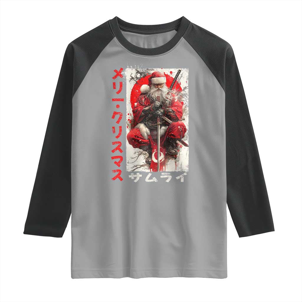 Christmas Samurai Santa Raglan Shirt Japanese Xmas Warrior Ukiyo-e Art TS11 Sport Gray Black Print Your Wear