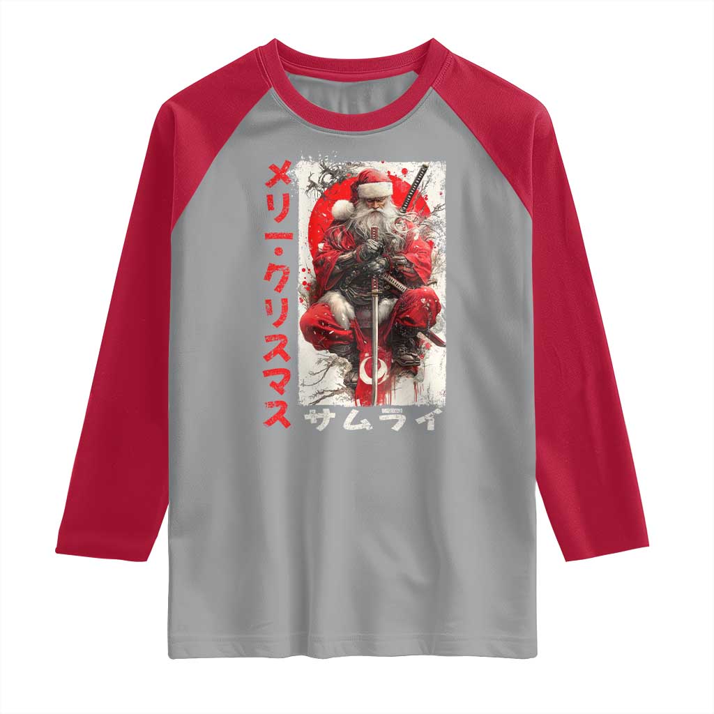 Christmas Samurai Santa Raglan Shirt Japanese Xmas Warrior Ukiyo-e Art TS11 Sport Gray Red Print Your Wear