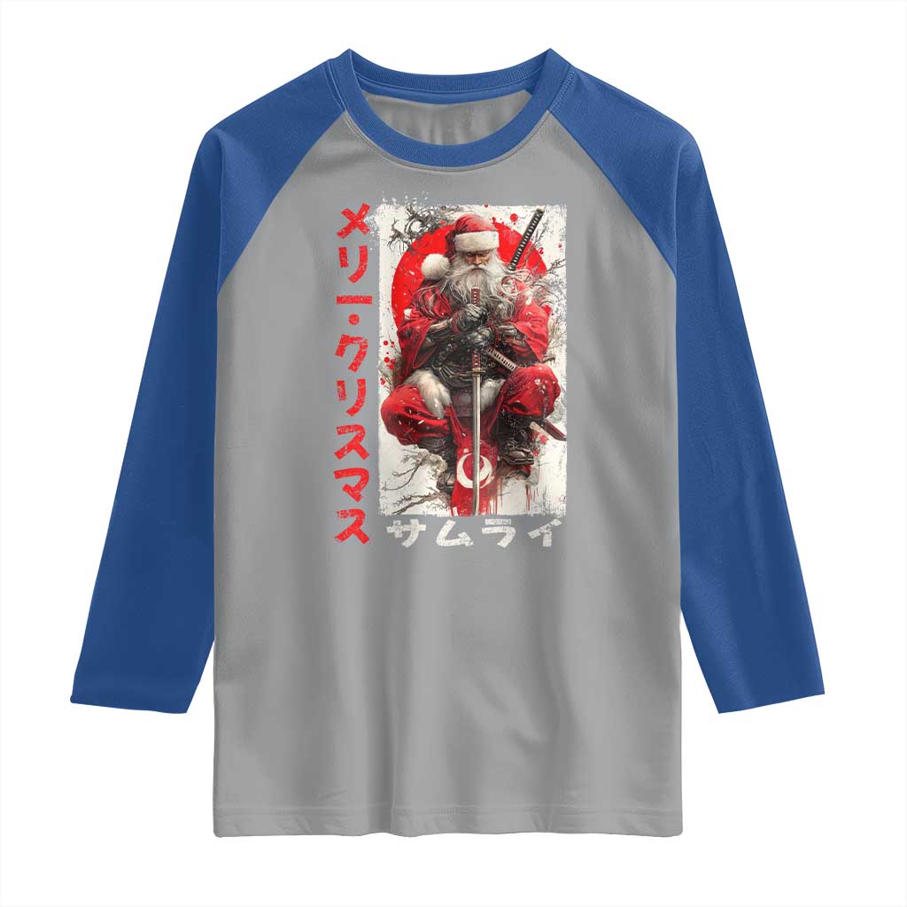 Christmas Samurai Santa Raglan Shirt Japanese Xmas Warrior Ukiyo-e Art TS11 Sport Gray Royal Print Your Wear