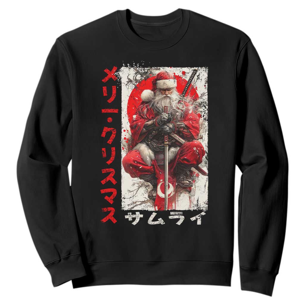 Christmas Samurai Santa Sweatshirt Japanese Xmas Warrior Ukiyo-e Art TS11 Black Print Your Wear