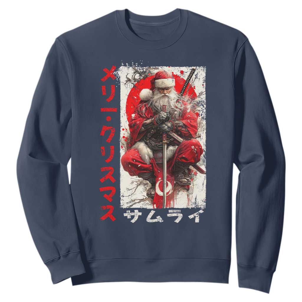 Christmas Samurai Santa Sweatshirt Japanese Xmas Warrior Ukiyo-e Art TS11 Navy Print Your Wear