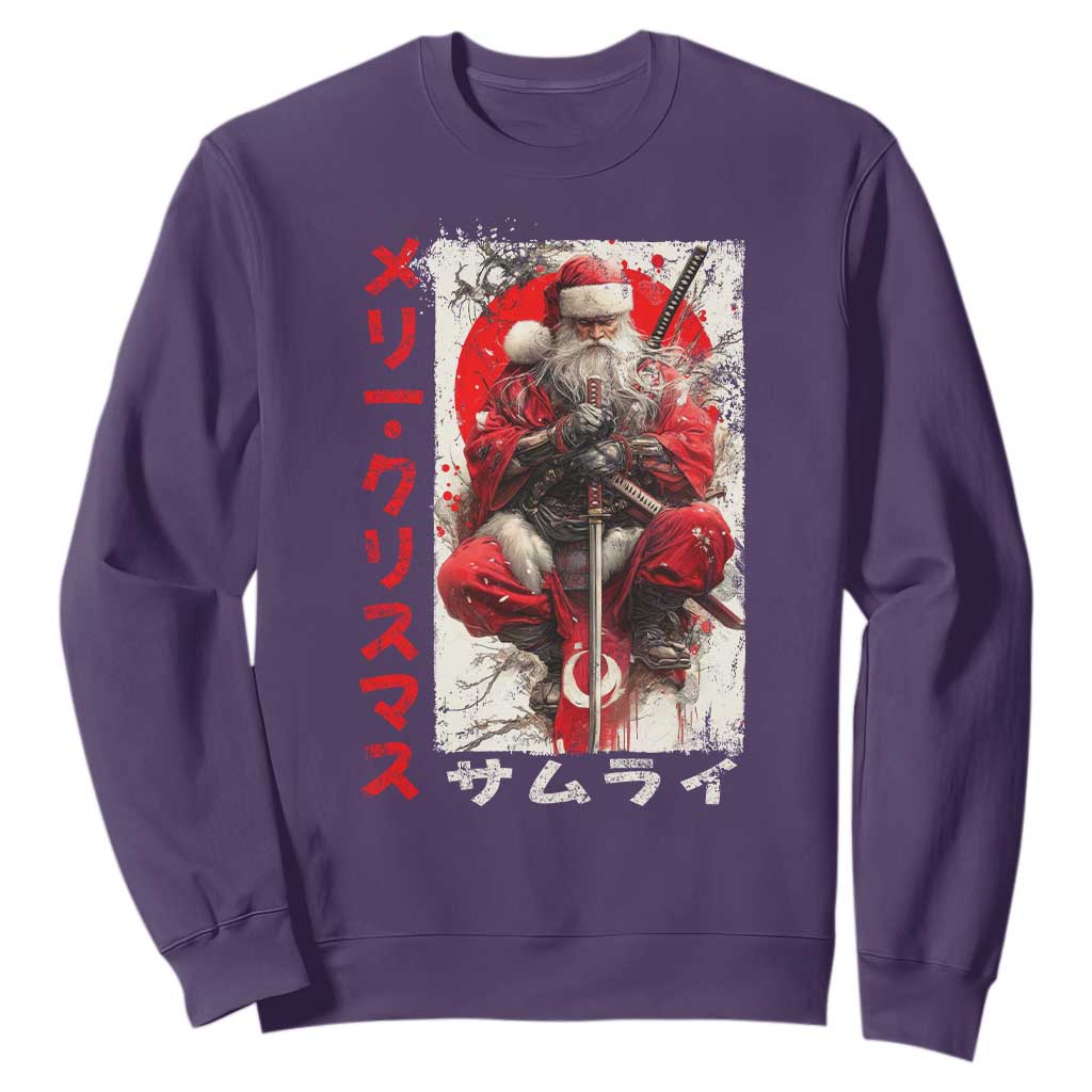Christmas Samurai Santa Sweatshirt Japanese Xmas Warrior Ukiyo-e Art TS11 Purple Print Your Wear