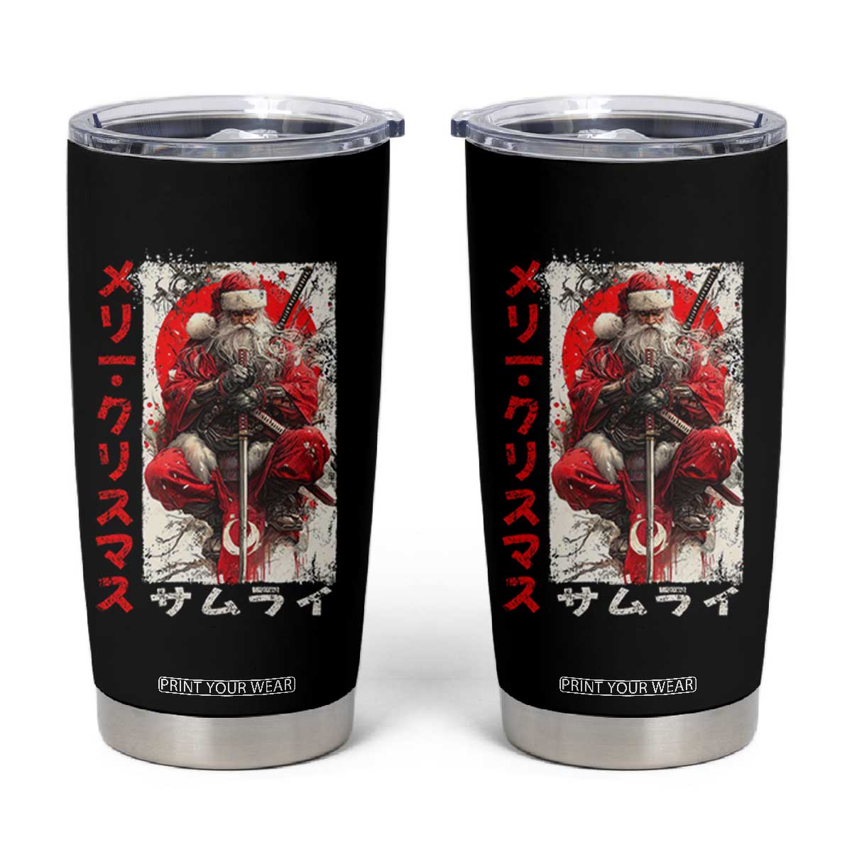 Christmas Samurai Santa Tumbler Cup Japanese Xmas Warrior Ukiyo-e Art TS11 Black Print Your Wear
