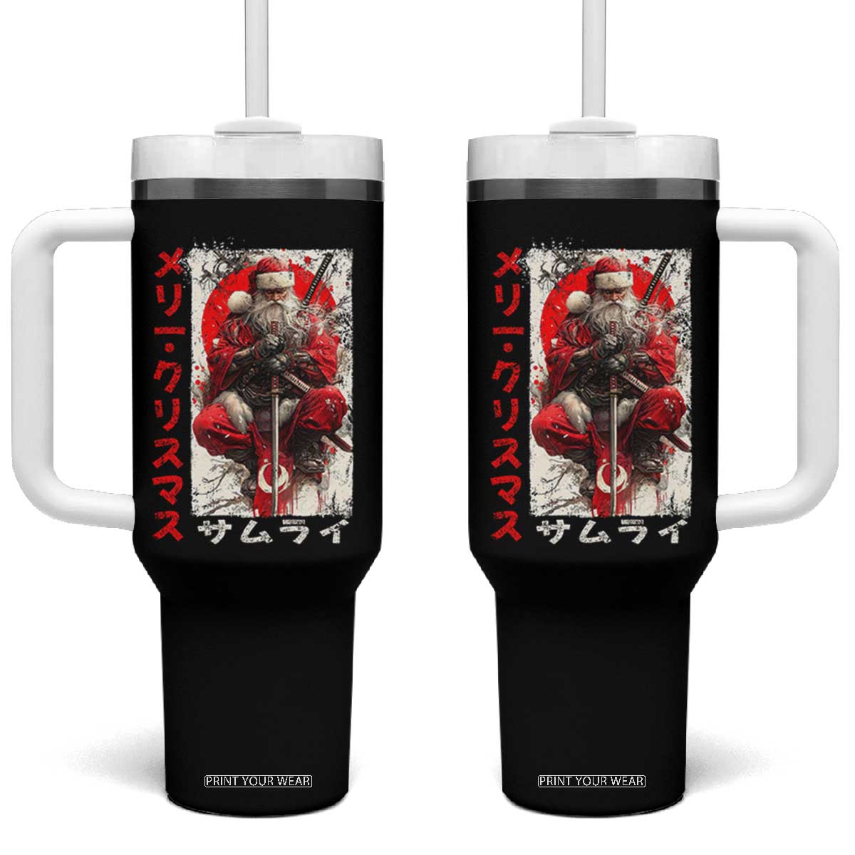 Christmas Samurai Santa Tumbler With Handle Japanese Xmas Warrior Ukiyo-e Art TS11 One Size: 40 oz Black Print Your Wear