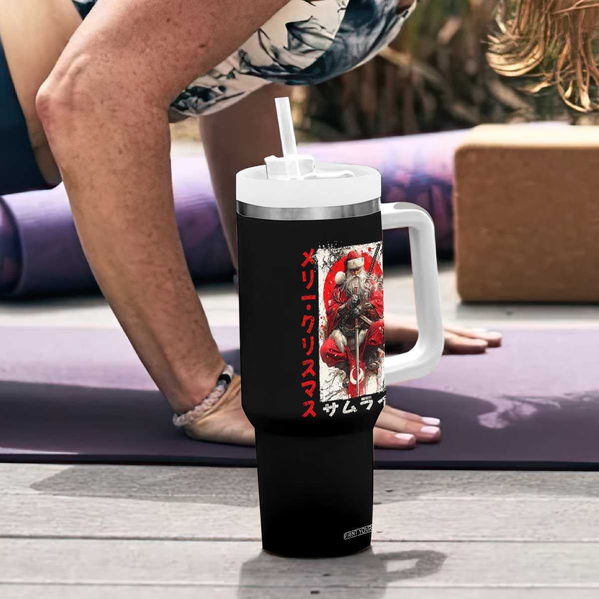 Christmas Samurai Santa Tumbler With Handle Japanese Xmas Warrior Ukiyo-e Art TS11 Print Your Wear