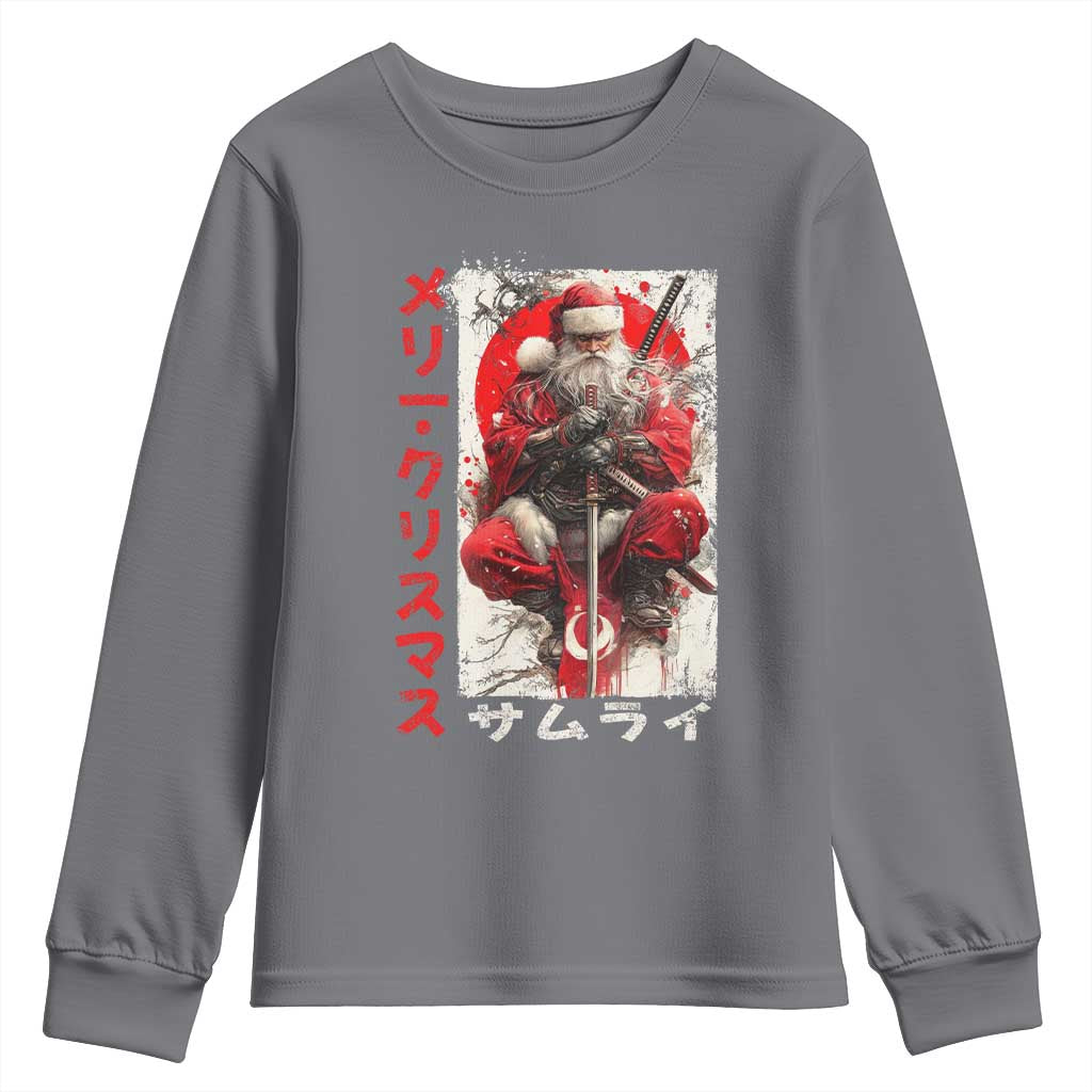 Christmas Samurai Santa Youth Sweatshirt Japanese Xmas Warrior Ukiyo-e Art TS11 Charcoal Print Your Wear