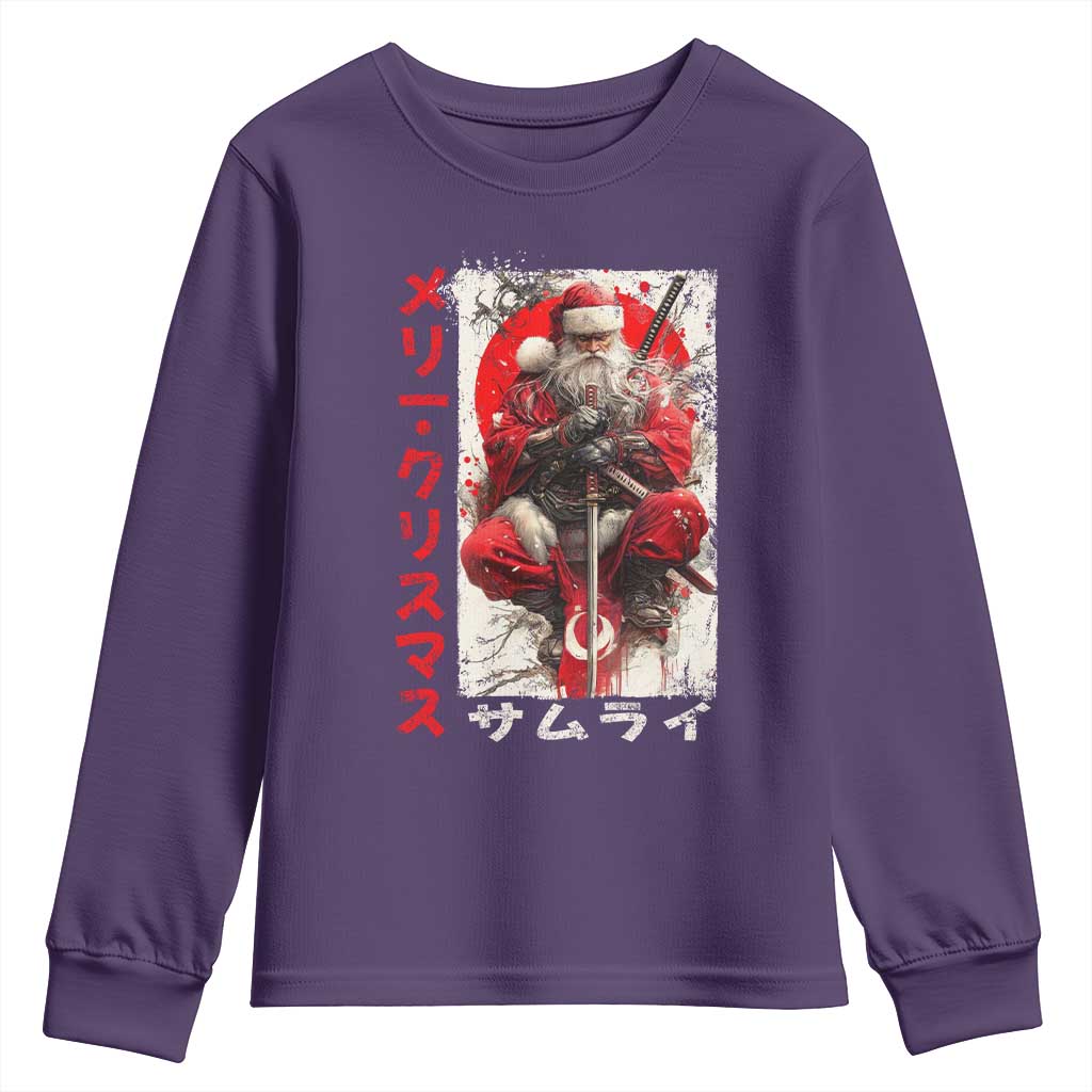 Christmas Samurai Santa Youth Sweatshirt Japanese Xmas Warrior Ukiyo-e Art TS11 Purple Print Your Wear