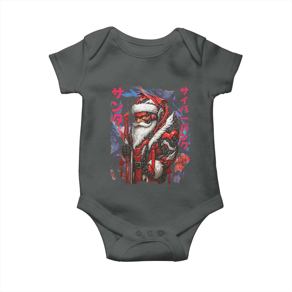 Christmas Cyberpunk Santa Baby Onesie Japanese Xmas Techwear Manga Anime TS11 Dark Heather Print Your Wear