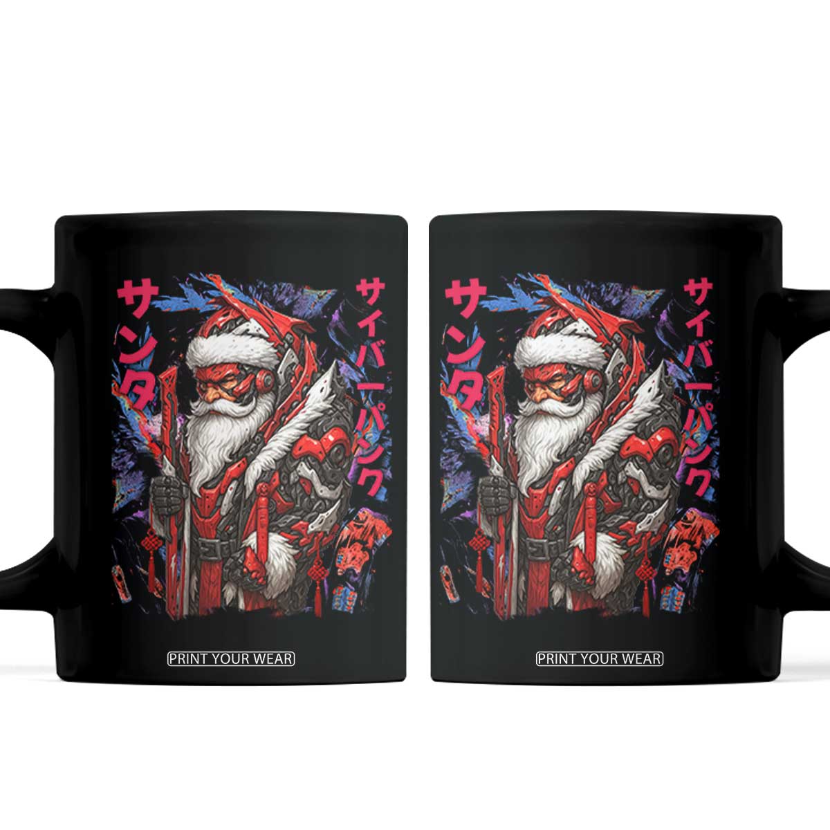 Christmas Cyberpunk Santa Coffee Mug Japanese Xmas Techwear Manga Anime TS11 Black Print Your Wear