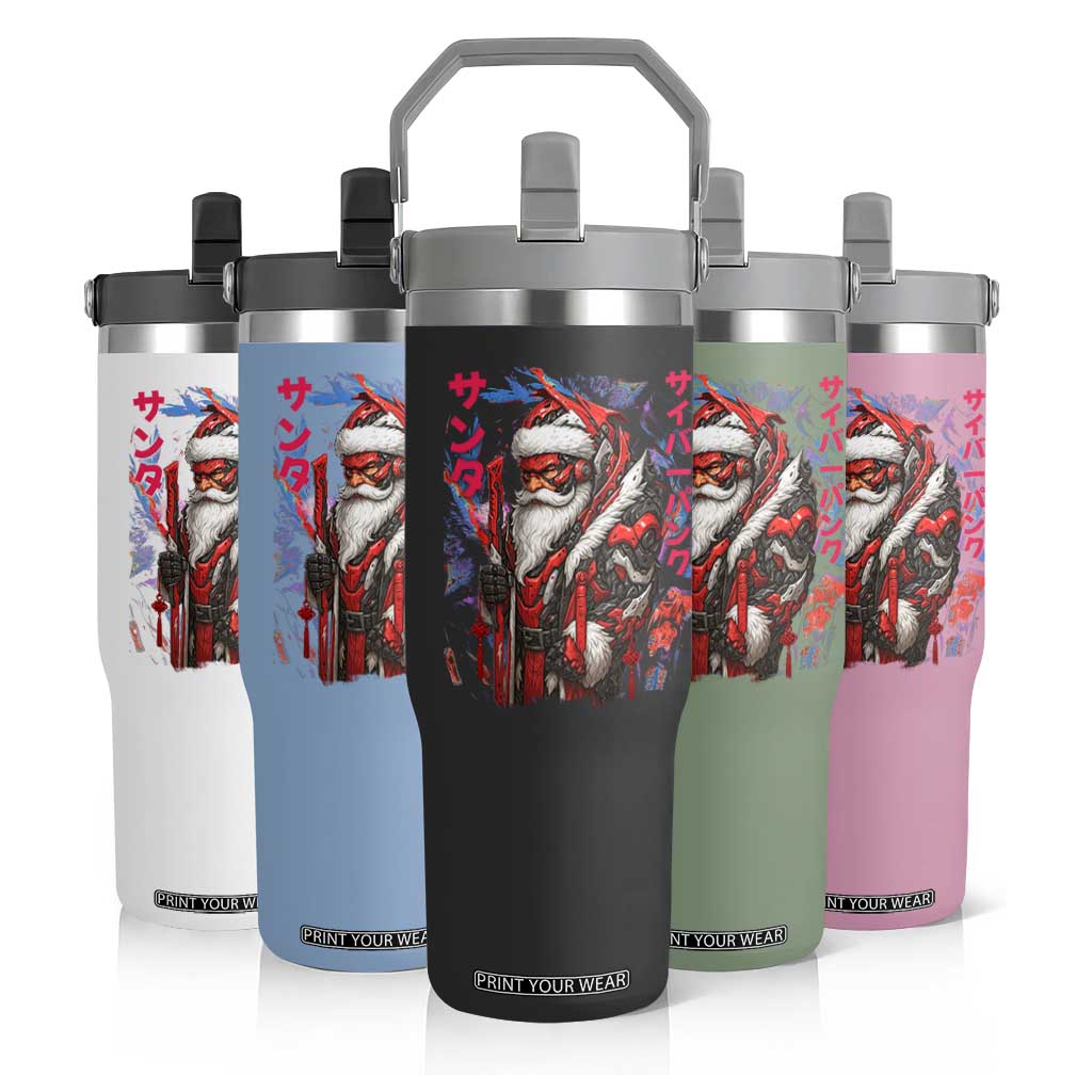 Christmas Cyberpunk Santa Flip Straw Tumbler Japanese Xmas Techwear Manga Anime TS11 Print Your Wear