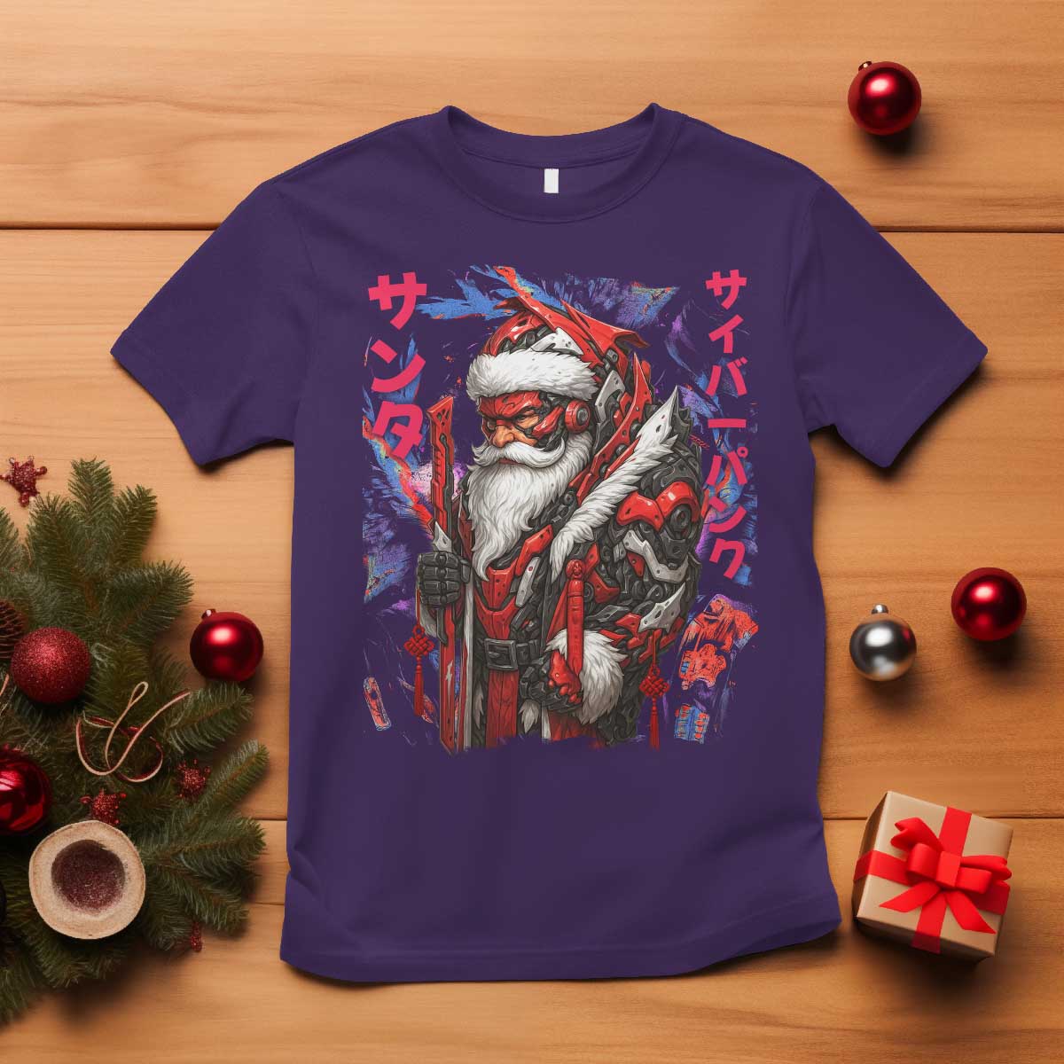 Christmas Cyberpunk Santa T Shirt Japanese Xmas Techwear Manga Anime TS11 Purple Print Your Wear