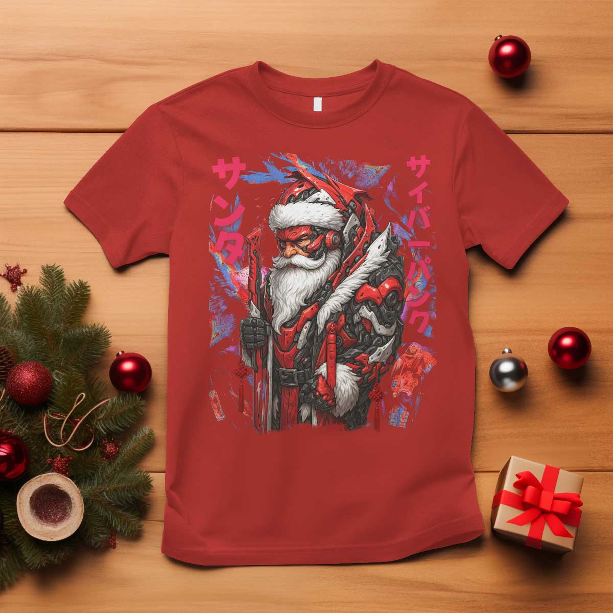 Christmas Cyberpunk Santa T Shirt Japanese Xmas Techwear Manga Anime TS11 Red Print Your Wear