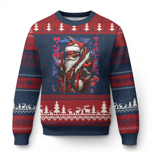 Xmas Cyberpunk Santa Ugly Christmas Sweater Japanese Xmas Techwear Manga Anime TS11 Navy Red Print Your Wear