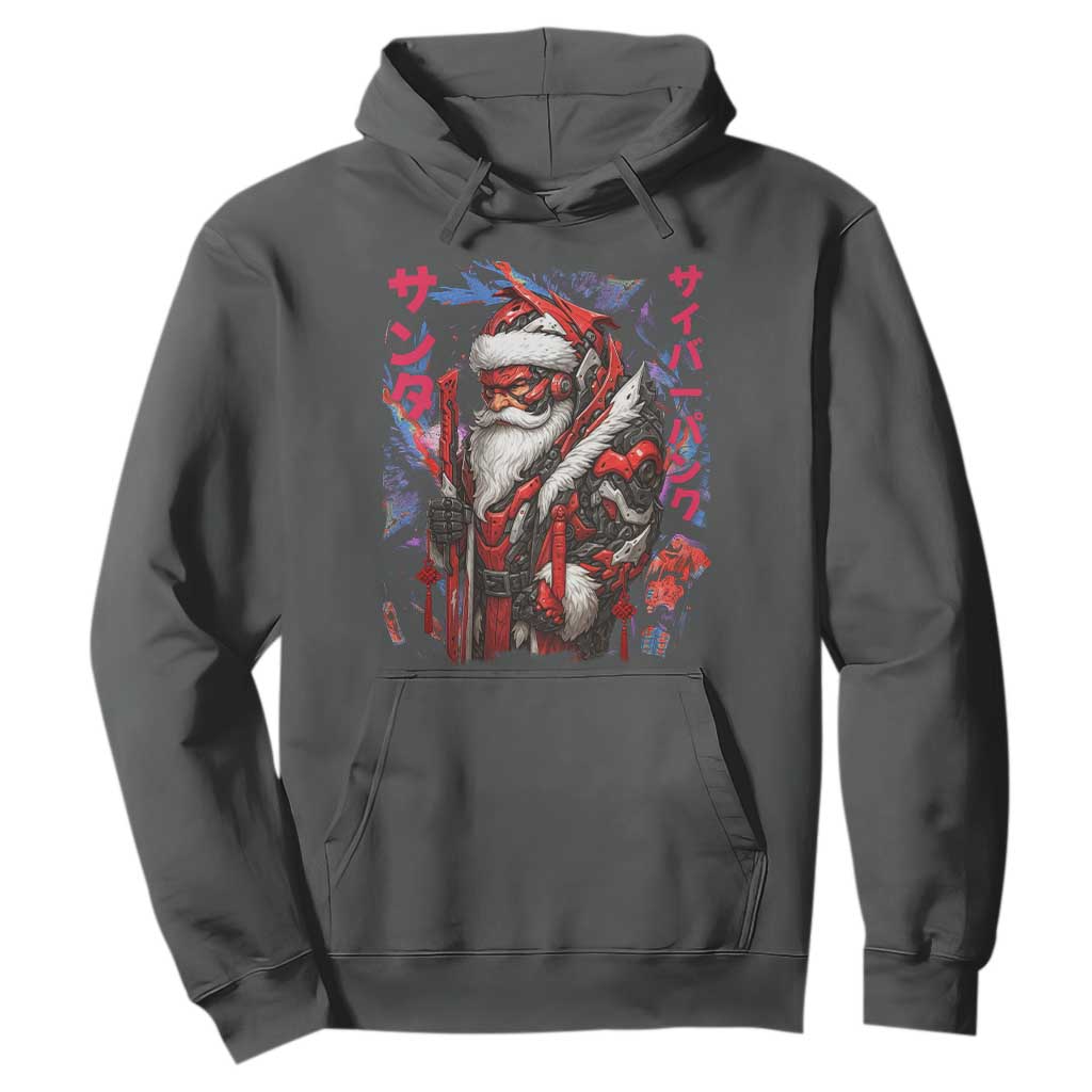 Christmas Cyberpunk Santa Hoodie Japanese Xmas Techwear Manga Anime TS11 Dark Heather Print Your Wear