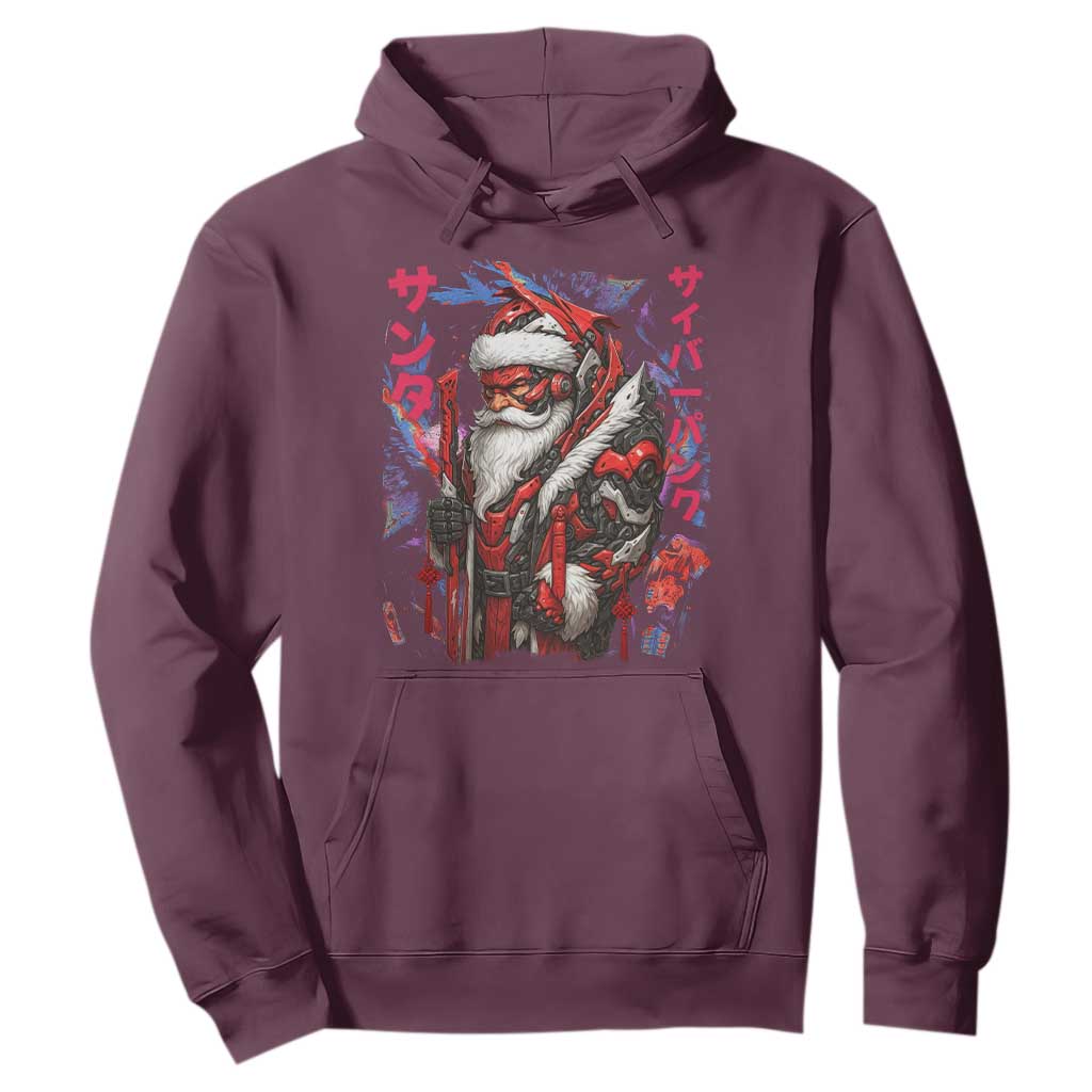 Christmas Cyberpunk Santa Hoodie Japanese Xmas Techwear Manga Anime TS11 Maroon Print Your Wear