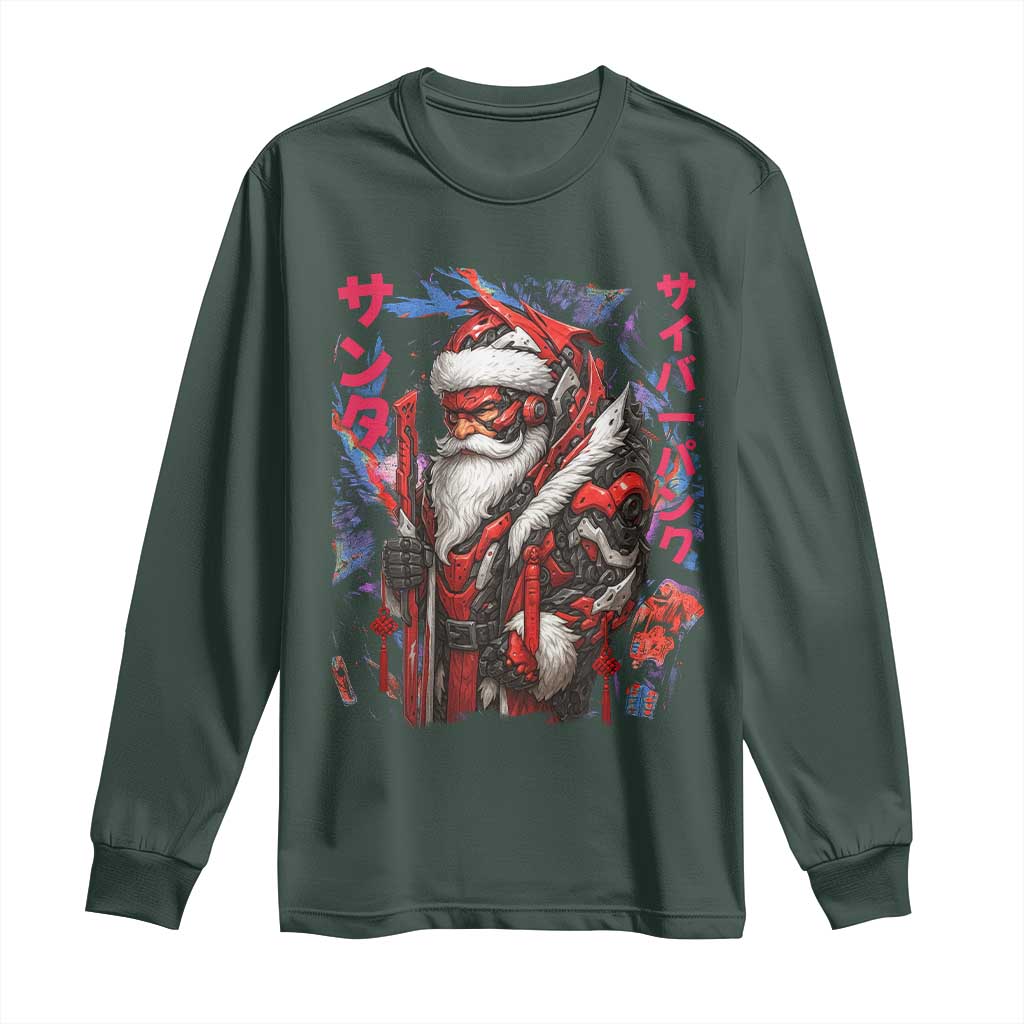 Christmas Cyberpunk Santa Long Sleeve Shirt Japanese Xmas Techwear Manga Anime TS11 Dark Forest Green Print Your Wear
