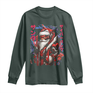 Christmas Cyberpunk Santa Long Sleeve Shirt Japanese Xmas Techwear Manga Anime TS11 Dark Forest Green Print Your Wear