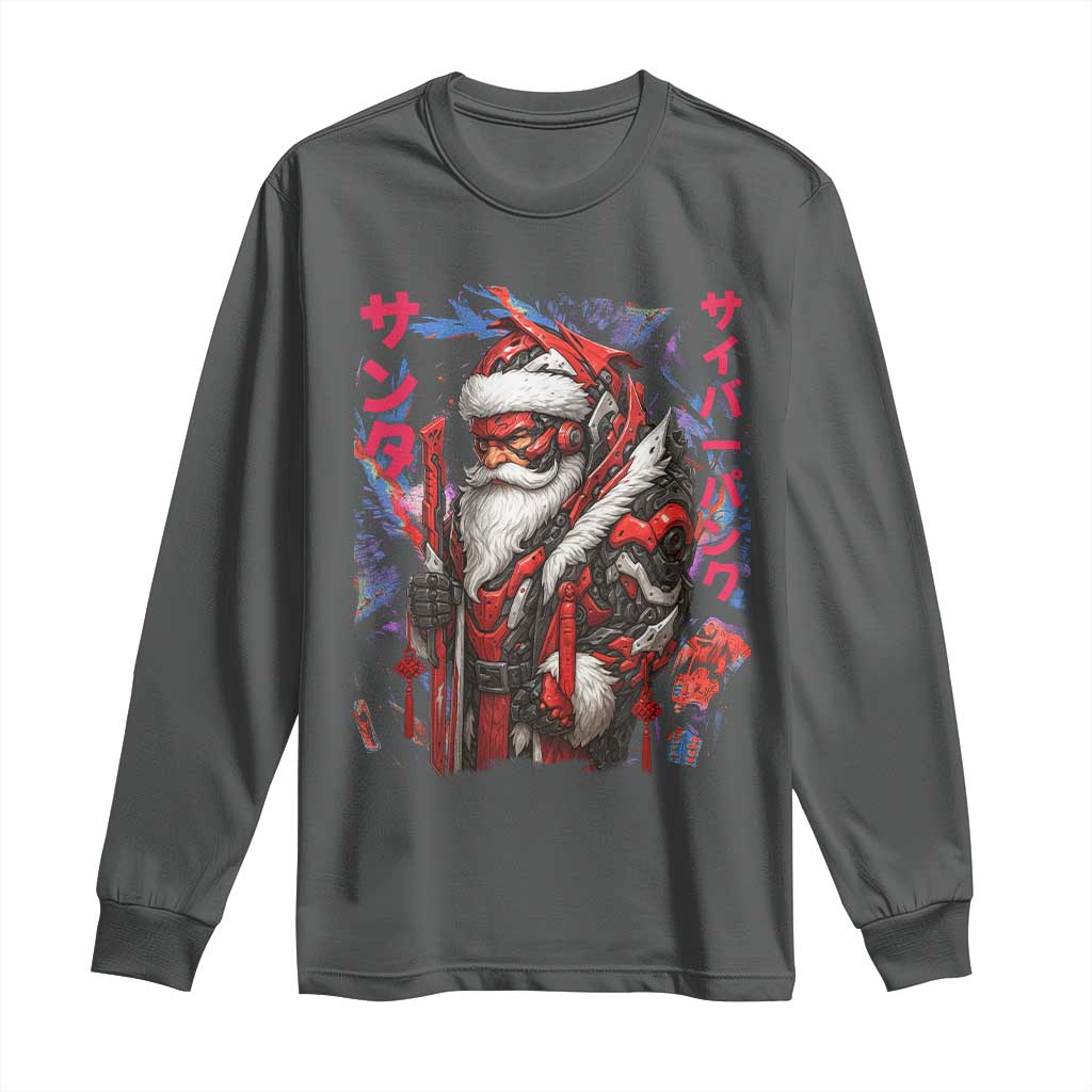 Christmas Cyberpunk Santa Long Sleeve Shirt Japanese Xmas Techwear Manga Anime TS11 Dark Heather Print Your Wear