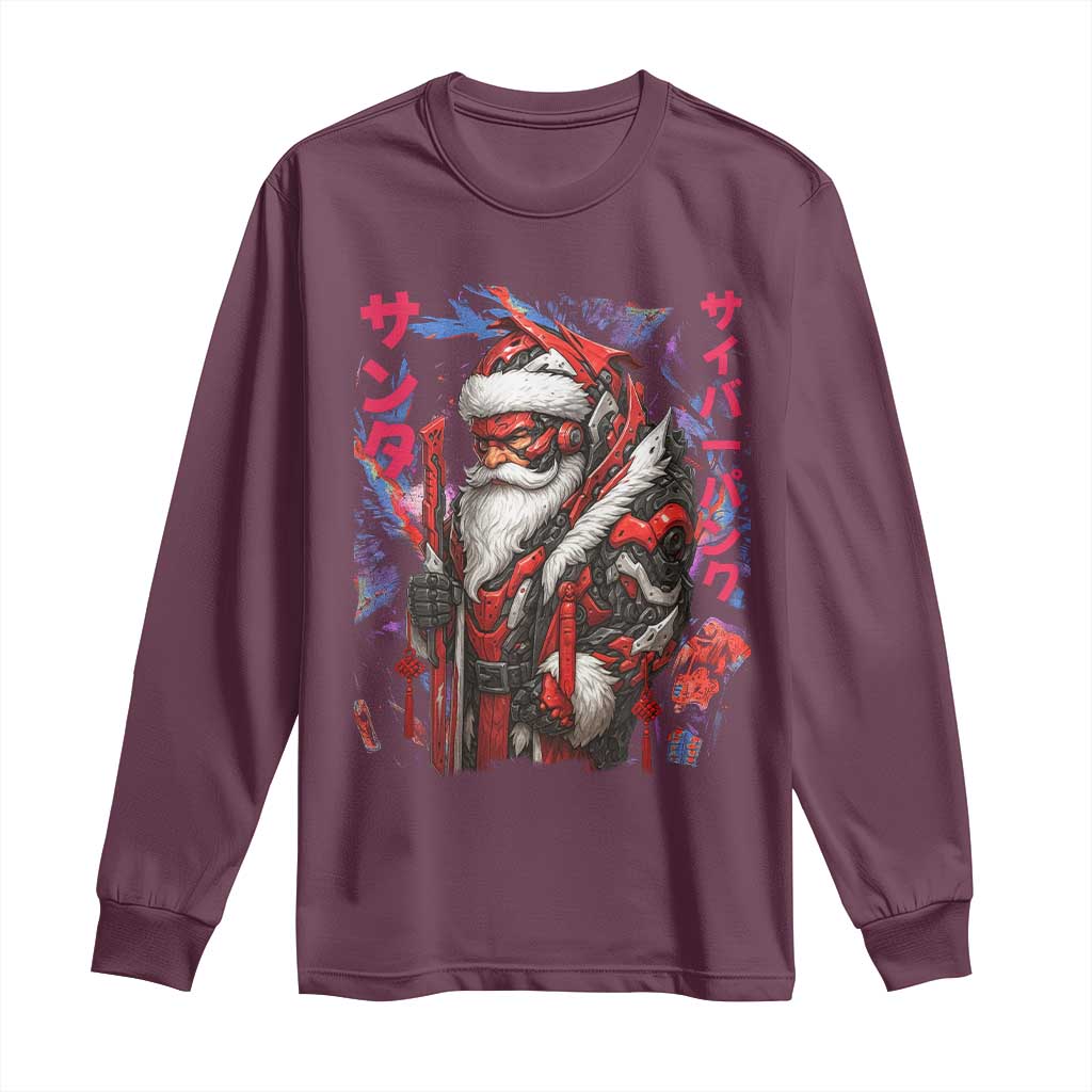 Christmas Cyberpunk Santa Long Sleeve Shirt Japanese Xmas Techwear Manga Anime TS11 Maroon Print Your Wear