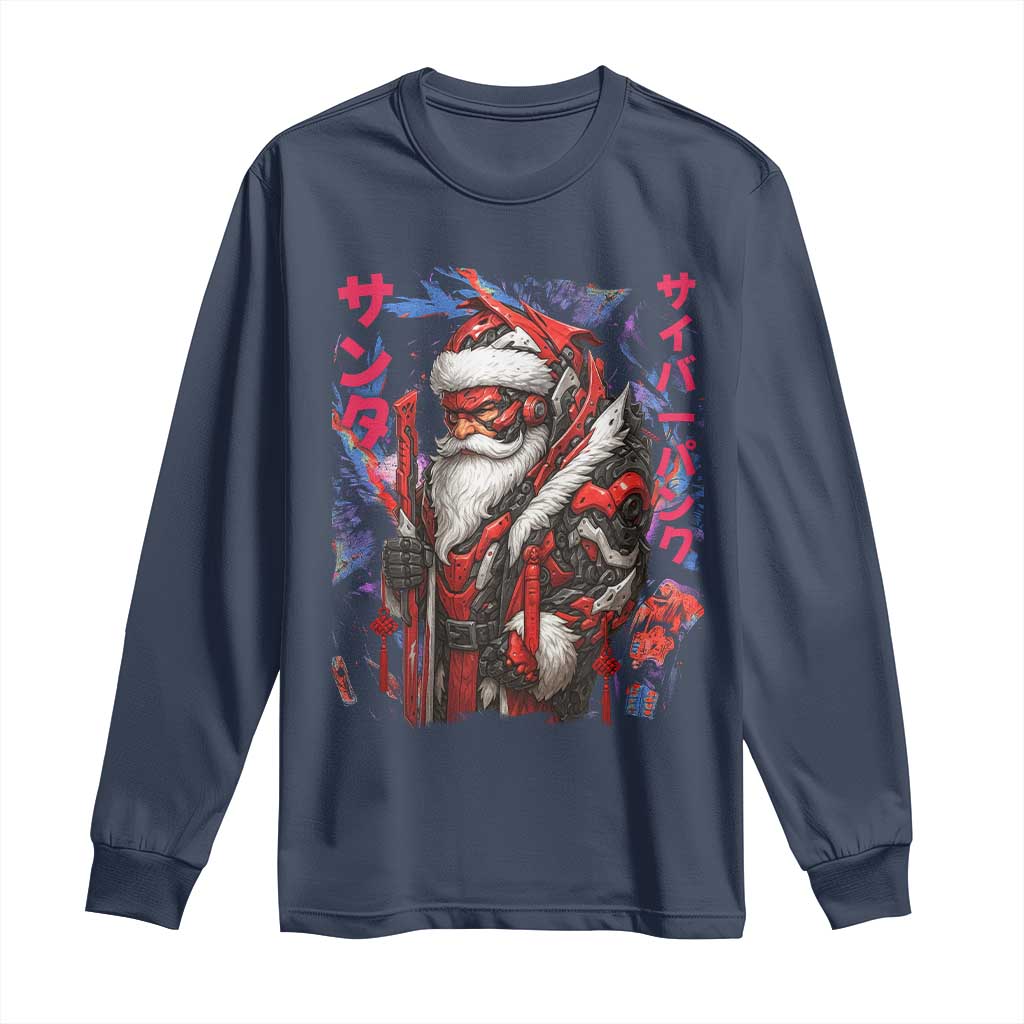 Christmas Cyberpunk Santa Long Sleeve Shirt Japanese Xmas Techwear Manga Anime TS11 Navy Print Your Wear