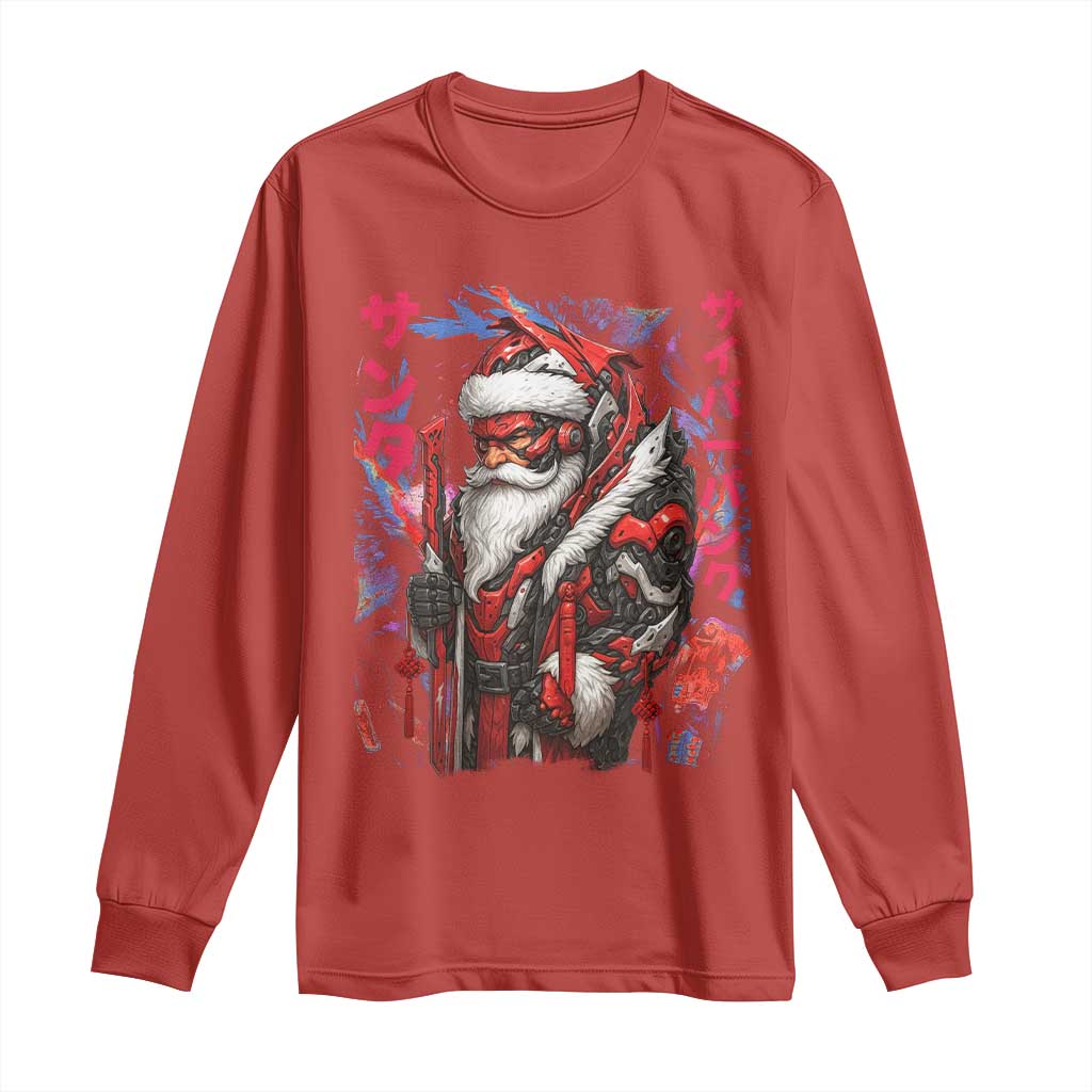 Christmas Cyberpunk Santa Long Sleeve Shirt Japanese Xmas Techwear Manga Anime TS11 Red Print Your Wear