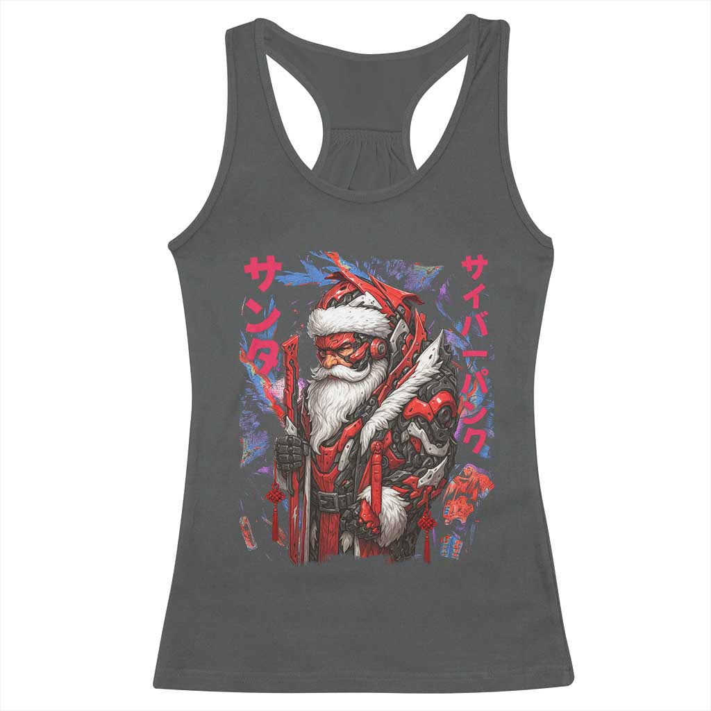 Christmas Cyberpunk Santa Racerback Tank Top Japanese Xmas Techwear Manga Anime TS11 Dark Heather Print Your Wear
