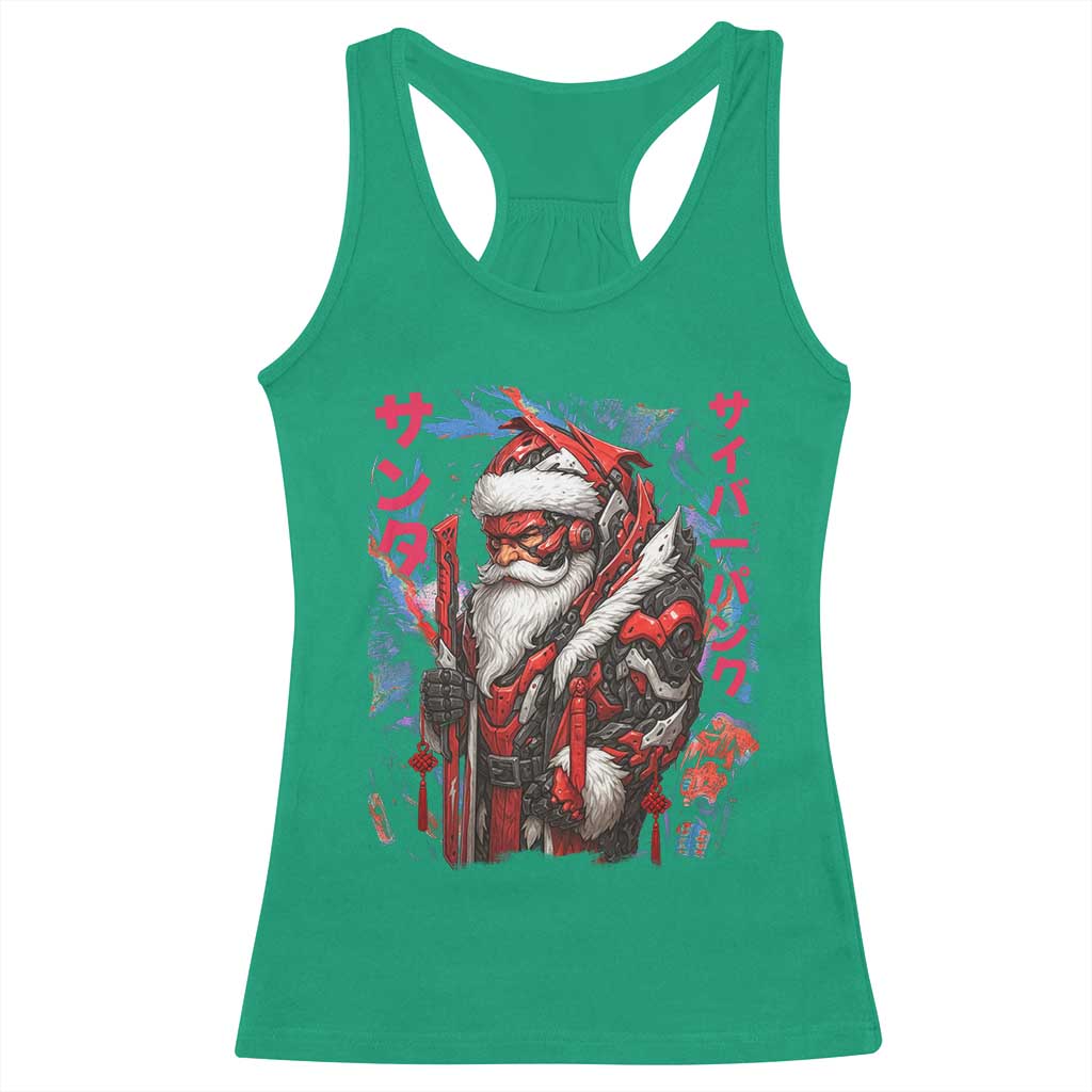 Christmas Cyberpunk Santa Racerback Tank Top Japanese Xmas Techwear Manga Anime TS11 Irish Green Print Your Wear